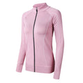 Slim fit sportswear coat in grey, 90% nylon and spandex, women's size M, front view