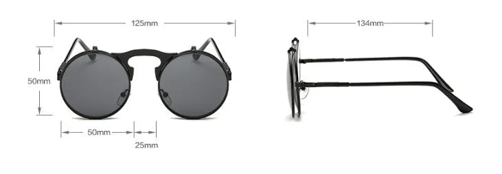New vintage round steampunk sunglasses flip-up UV protection metal frame for men and women in gold and grey