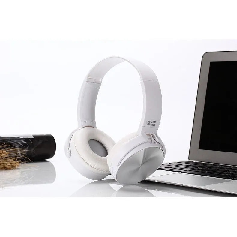 Folding Bluetooth headset with 40mm steel magnet driver, MicroSD slot, and FM radio in black
