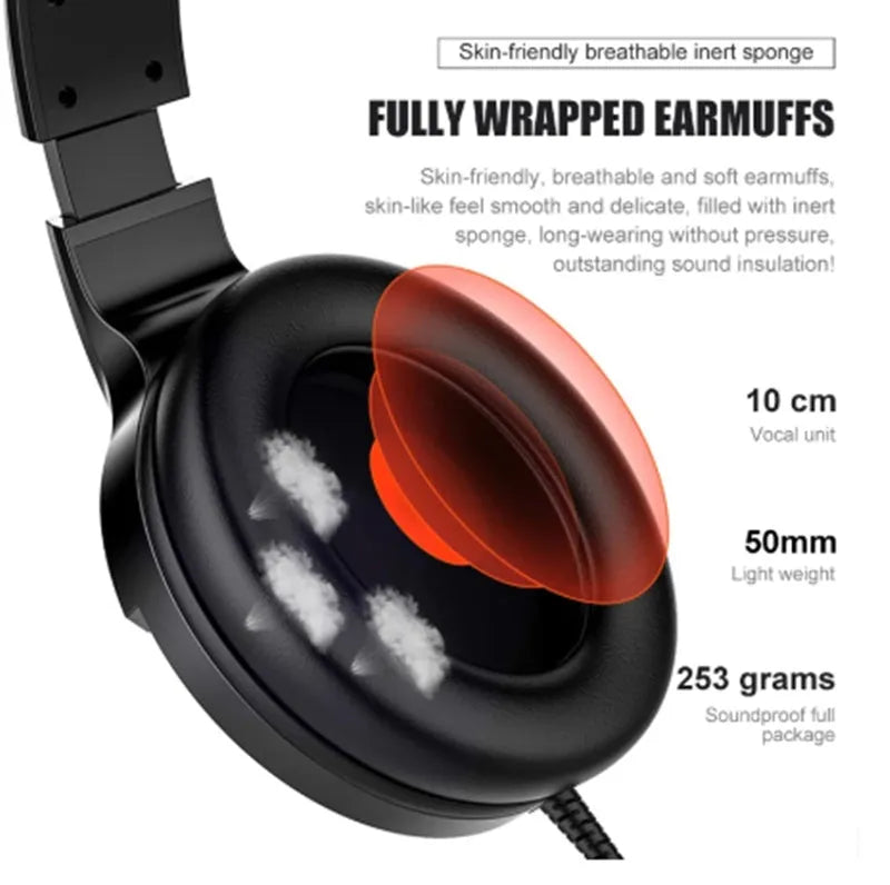 Black wired gaming headset with microphone, sound control, and foldable ear cups