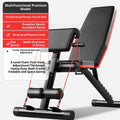 Home multi-function incline board fitness bench with metal frame, foldable, adjustable height, includes pull rope and support rod