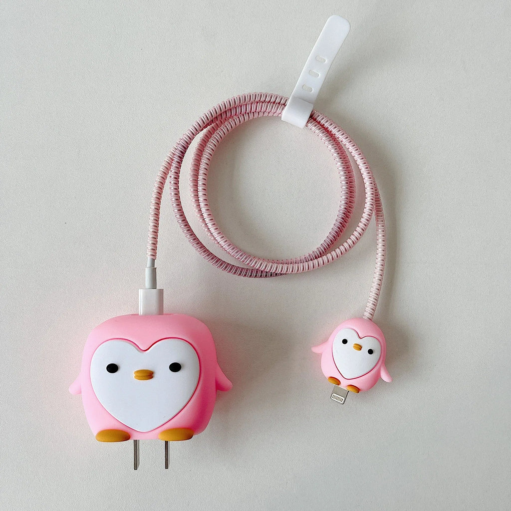 Silicone USB charger protective cover 4-piece set for Apple 18W 20W in cartoon designs