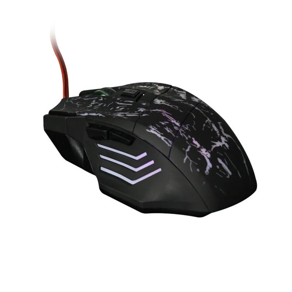 Black transparent wired optical gaming mouse with LED lighting and USB cable