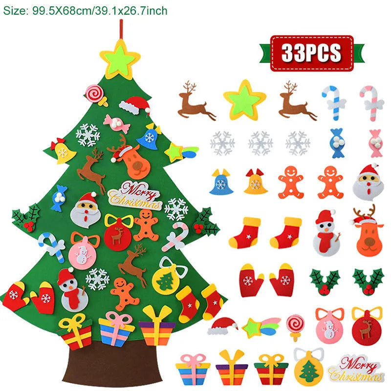 DIY felt Christmas tree ornament set for kids with 110cm width and multi-colour sections