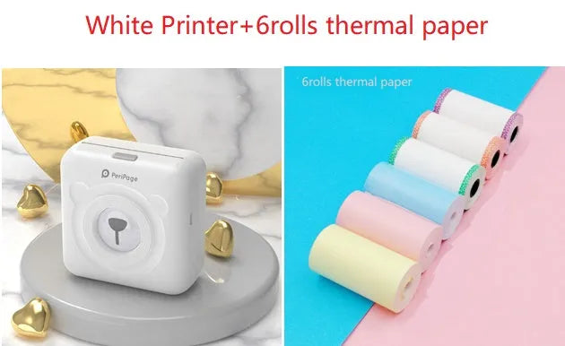 Mini Bluetooth wireless thermal printer for photos and stickers, white colour, compact size