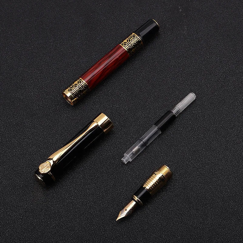 Imitation mahogany metal fountain pen with wood grain finish and 0.5mm tip