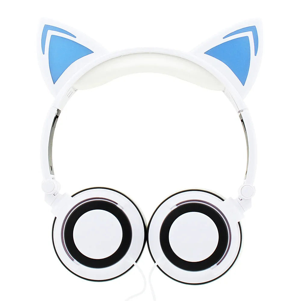 Colourful LED cat ear headphones showing illuminated ears and cushions on a black background