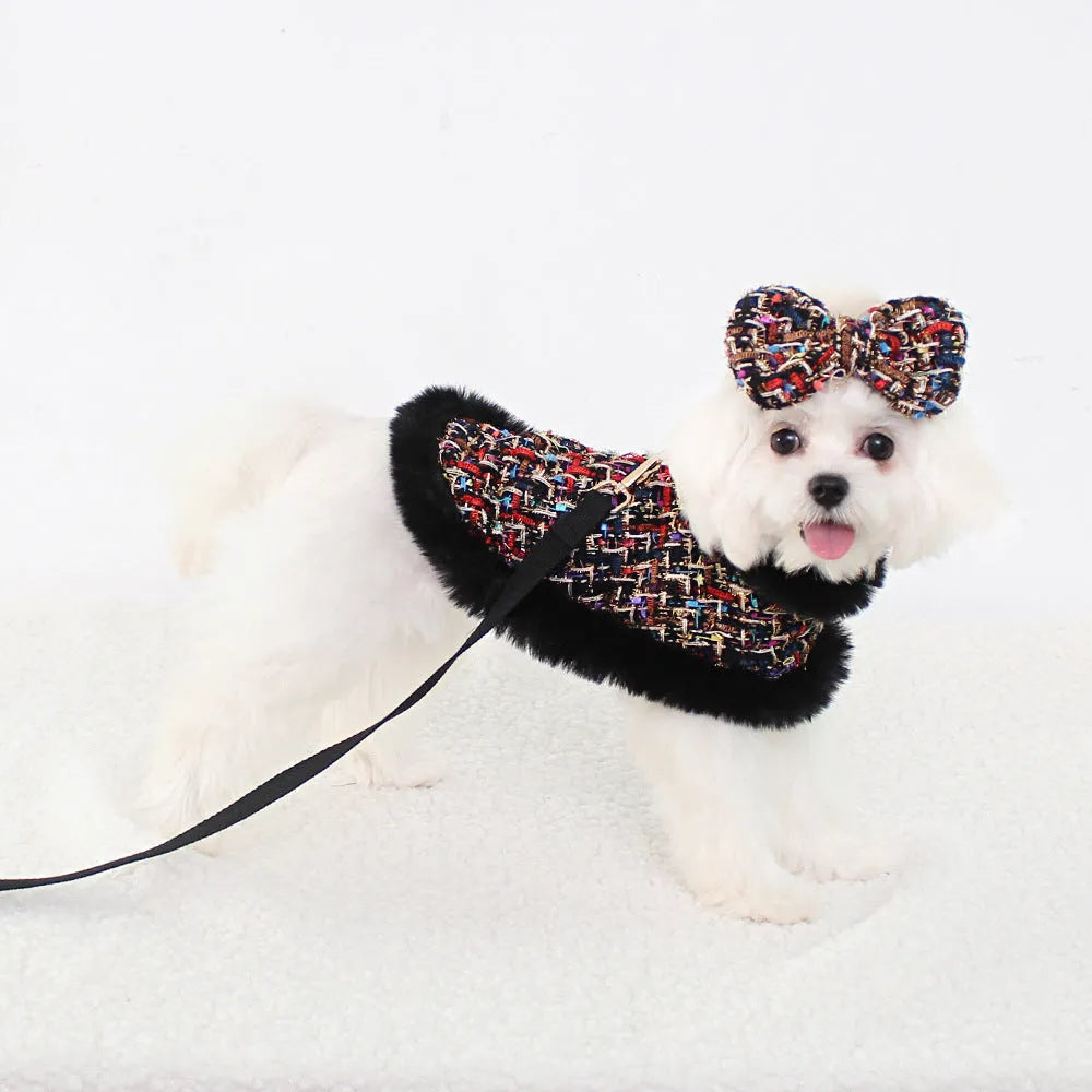 Classic dog harness with cloak and hand holding rope in cloth material, available in five sizes