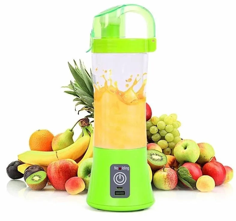 Portable USB rechargeable handheld fruit juicer in blue colour with 400ml capacity cup