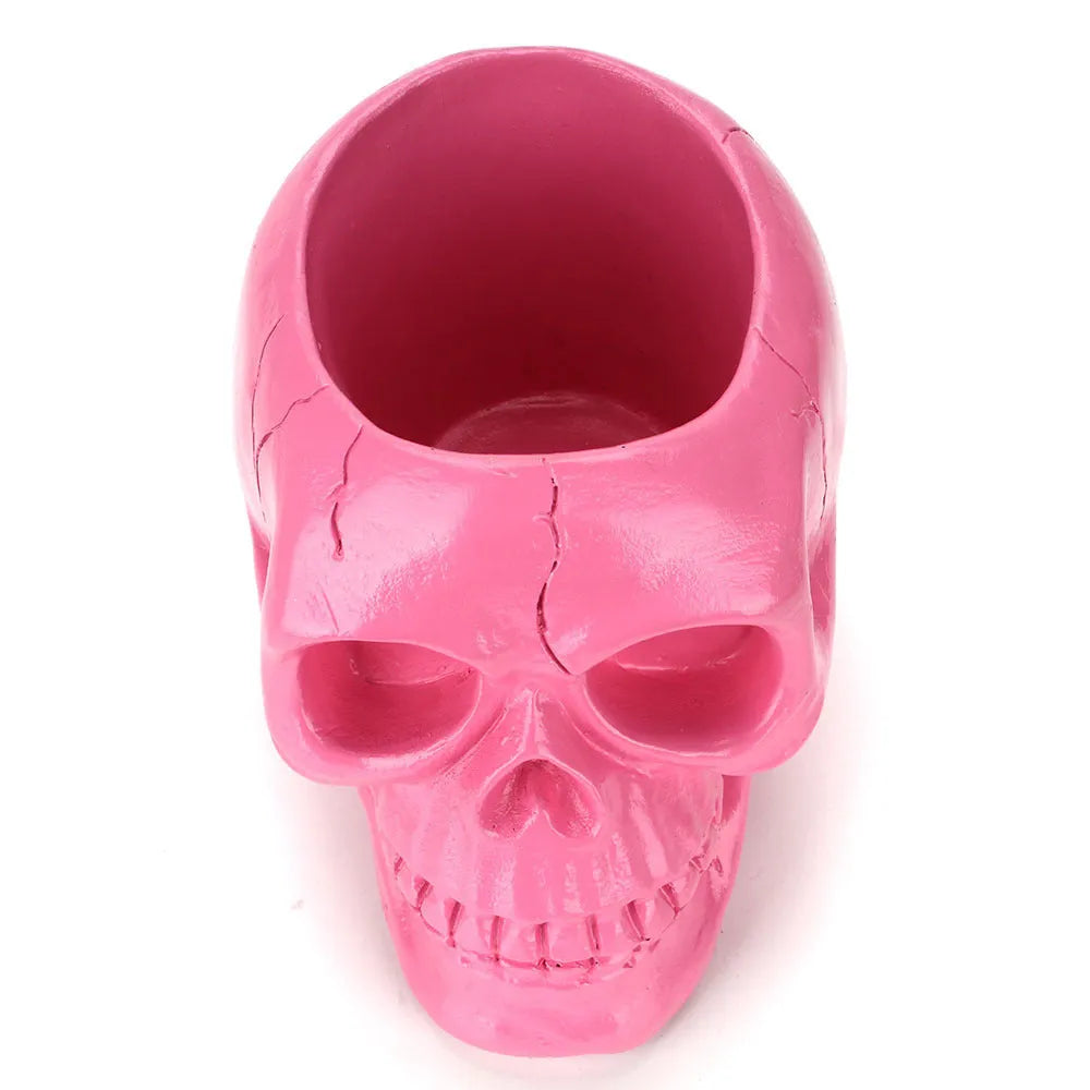 Resin skull head storage tube in black with 350ml capacity for stationery and beauty tools