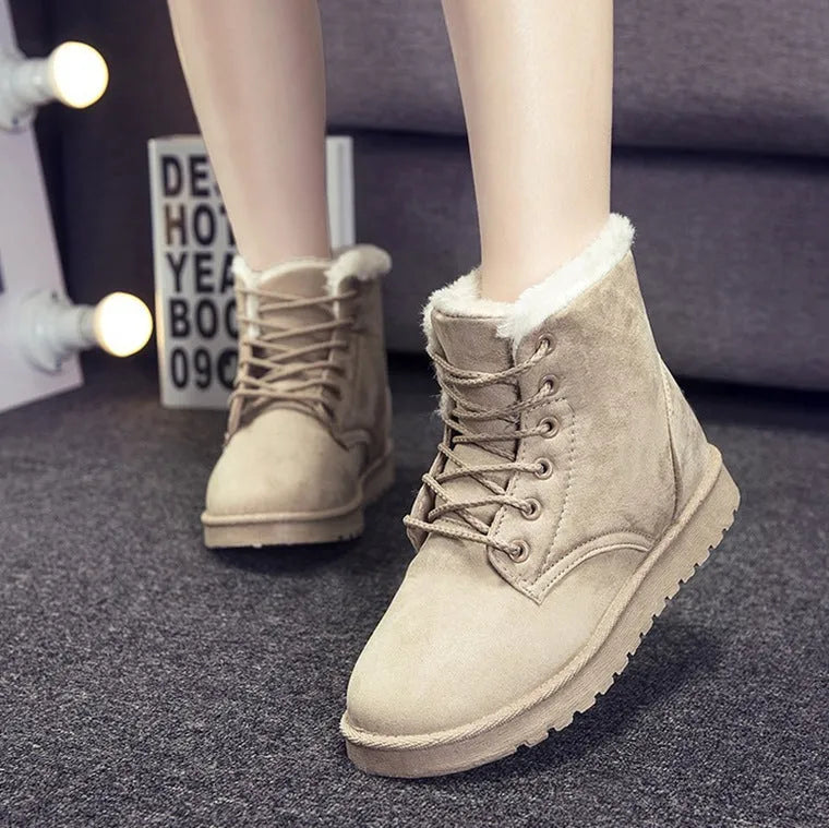 Suede snow boots in beige Martin boot style for casual winter wear