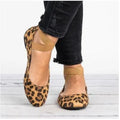 Women's leopard print PU flat shoes with elastic strap and round toe, side view