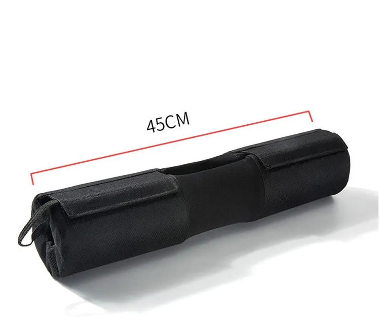 Black 45cm polyester barbell sponge cover for shoulder and neck cushioning during weightlifting and squats