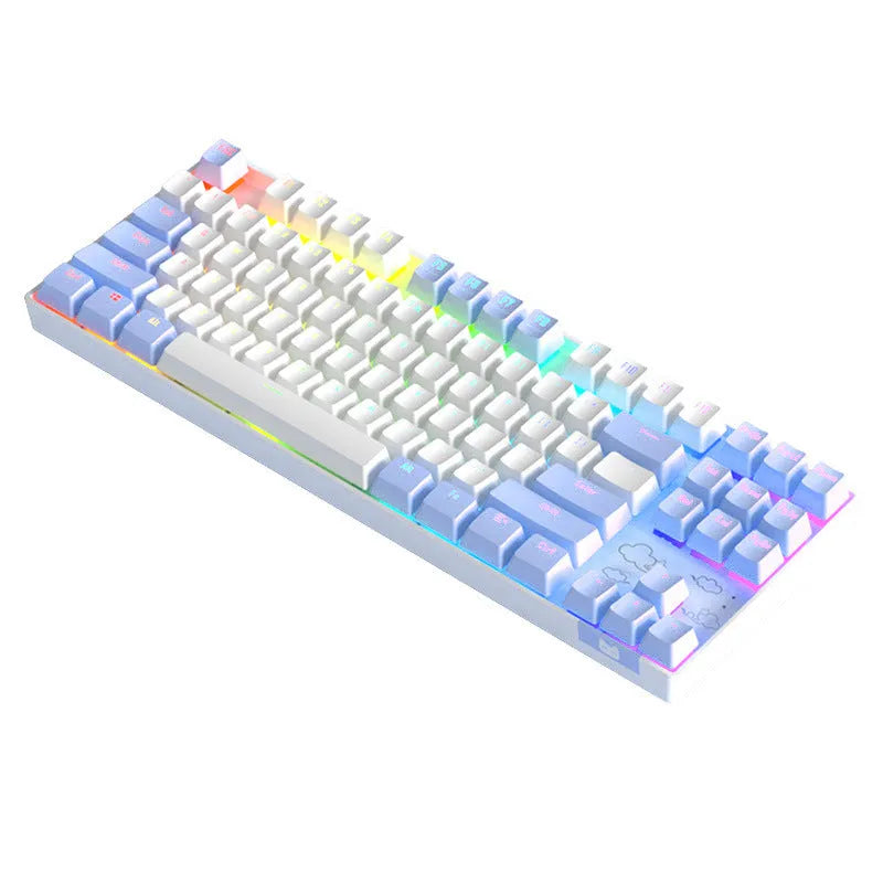 Wireless Bluetooth mechanical keyboard with metal board in purple-white or blue-white colour options