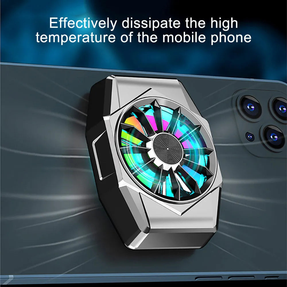 Phone magnetic radiator ABS game cooler with 300mAh battery in black, attached to smartphone