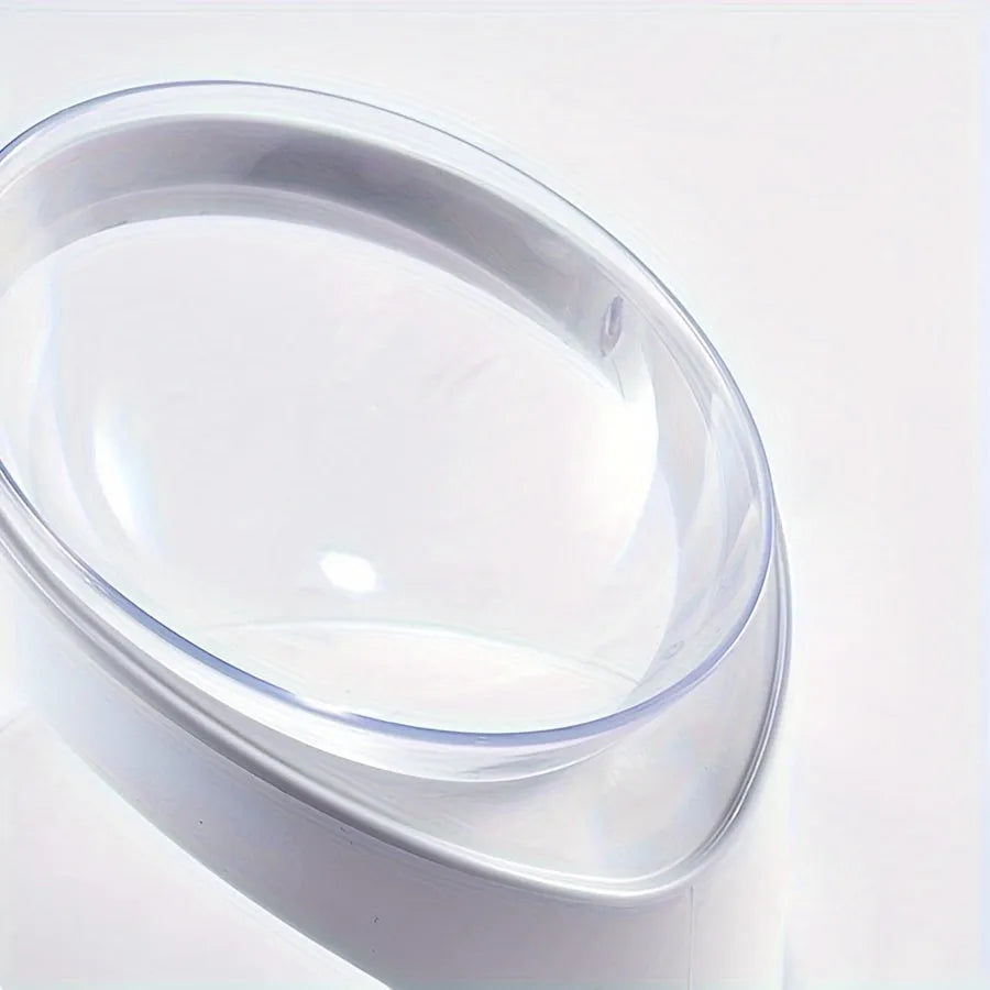 White elevated tilted cat food bowl for neck protection and anti-vomit feeding