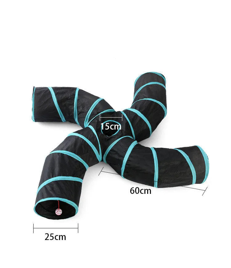 Collapsible S-type four-channel polyester cat tunnel toy for indoor pet play