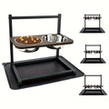 Black iron two-tier dog bowl rack stand with food and water bowl positions