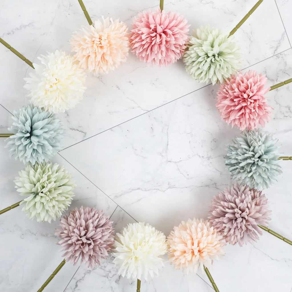 30cm silk artificial dandelion flowers in green, white, purple, blue, champagne, dark pink