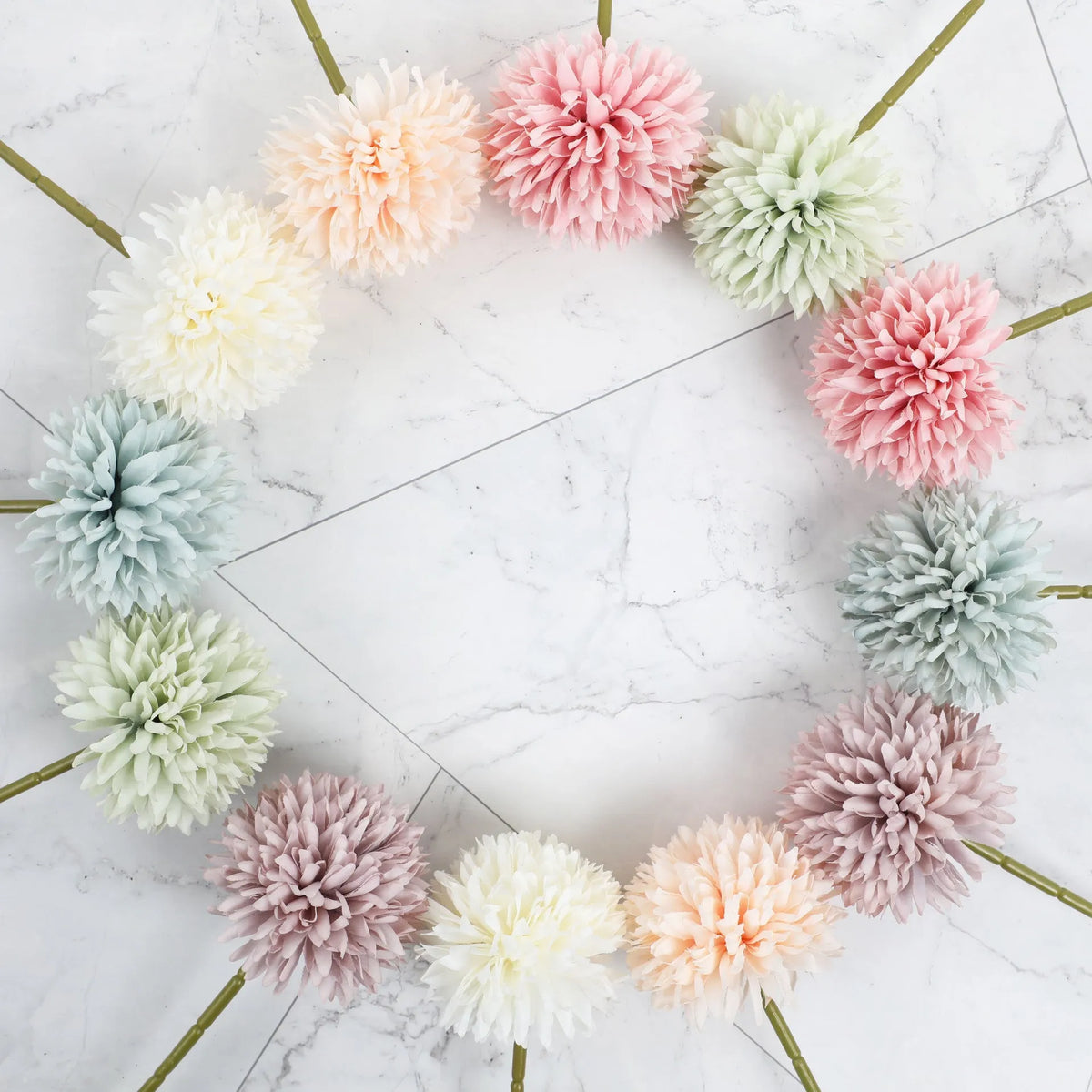 30cm silk artificial dandelion flowers in green, white, purple, blue, champagne, dark pink