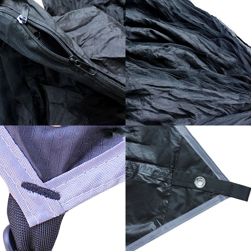 Portable camping hammock with mosquito net and diamond canopy in outdoor setting