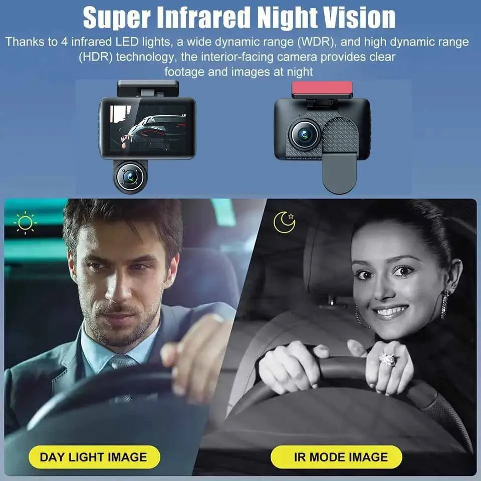 Black 4 inch dashcam with touch screen display and wide angle lens for vehicle recording