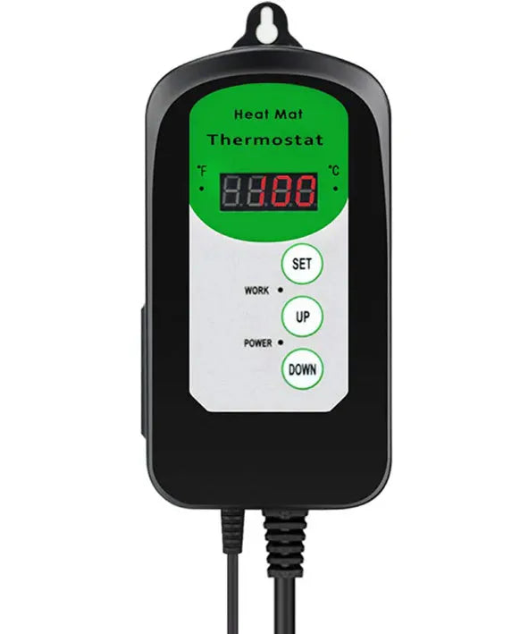 Digital temperature and humidity controller with LCD display showing readings