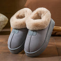 Women's ankle wrap cotton slippers with plush upper, flat heel, available in beige, black, gray, khaki
