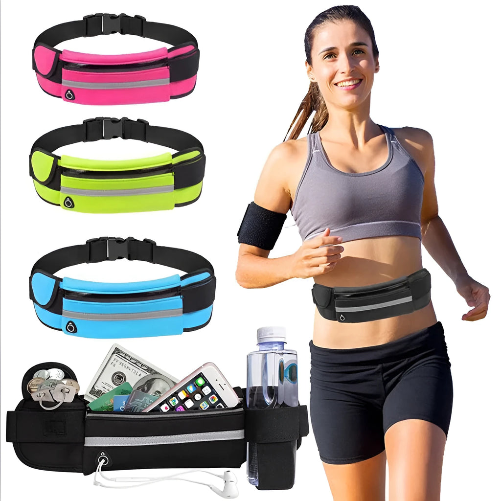 Nylon fitness waist bag with zippered anti-theft pocket in slim 20x10cm horizontal square shape