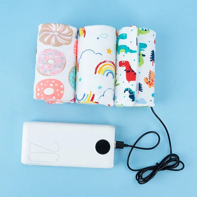 USB milk warmer insulated bag, 28cm x 13cm, cotton spandex, 5V bottle heater cover for pram travel