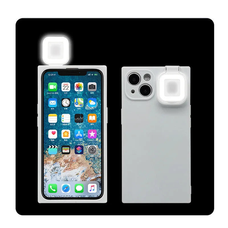 Ring flashing mobile phone case with built-in fill light for Apple 13 series in solid colour finish