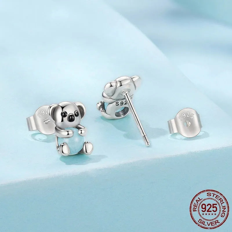 Koala S925 sterling silver drop earrings with dripping oil colour in shade SCE1902 on white background