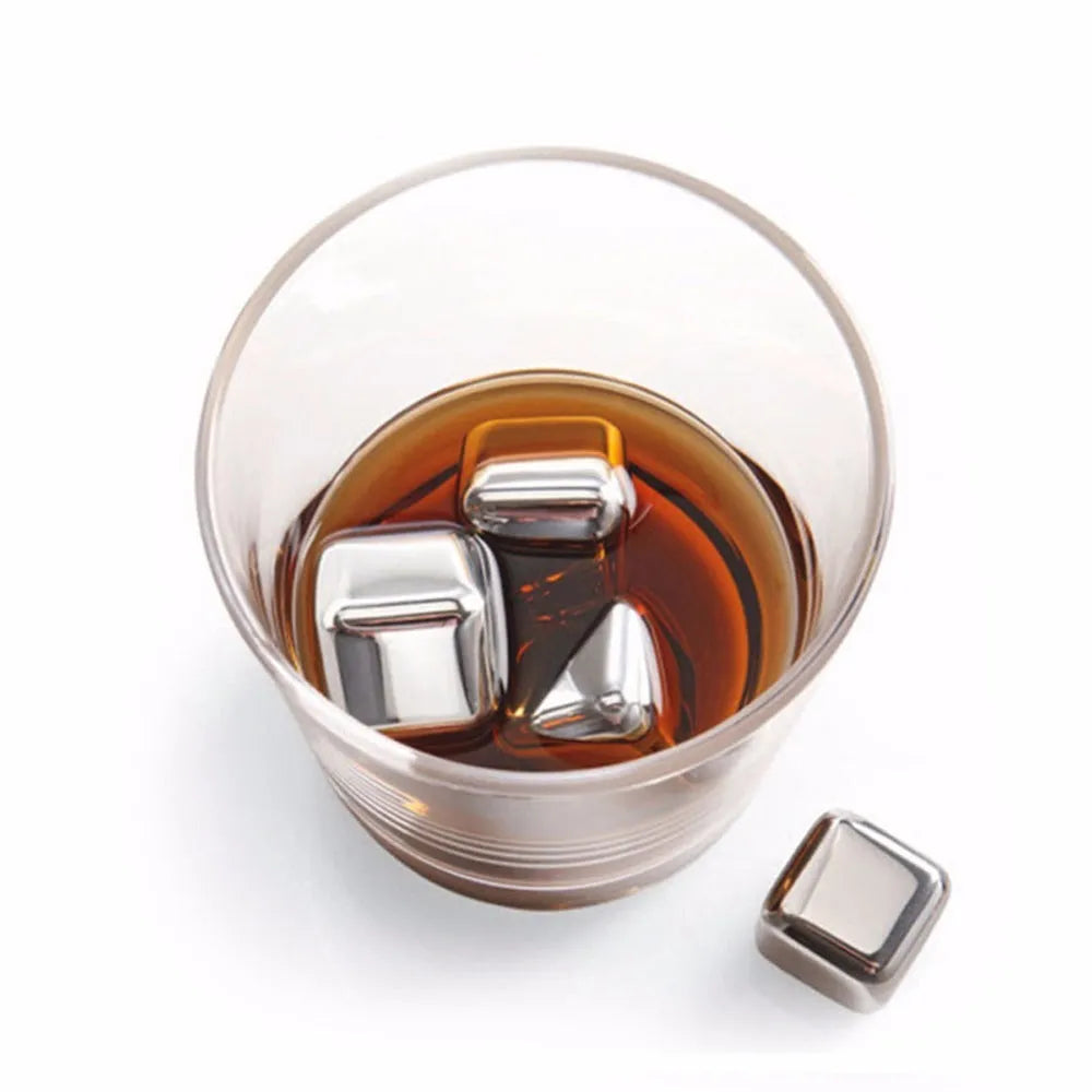 Set of 8 stainless steel whiskey chilling stones in various shapes with storage box and clip