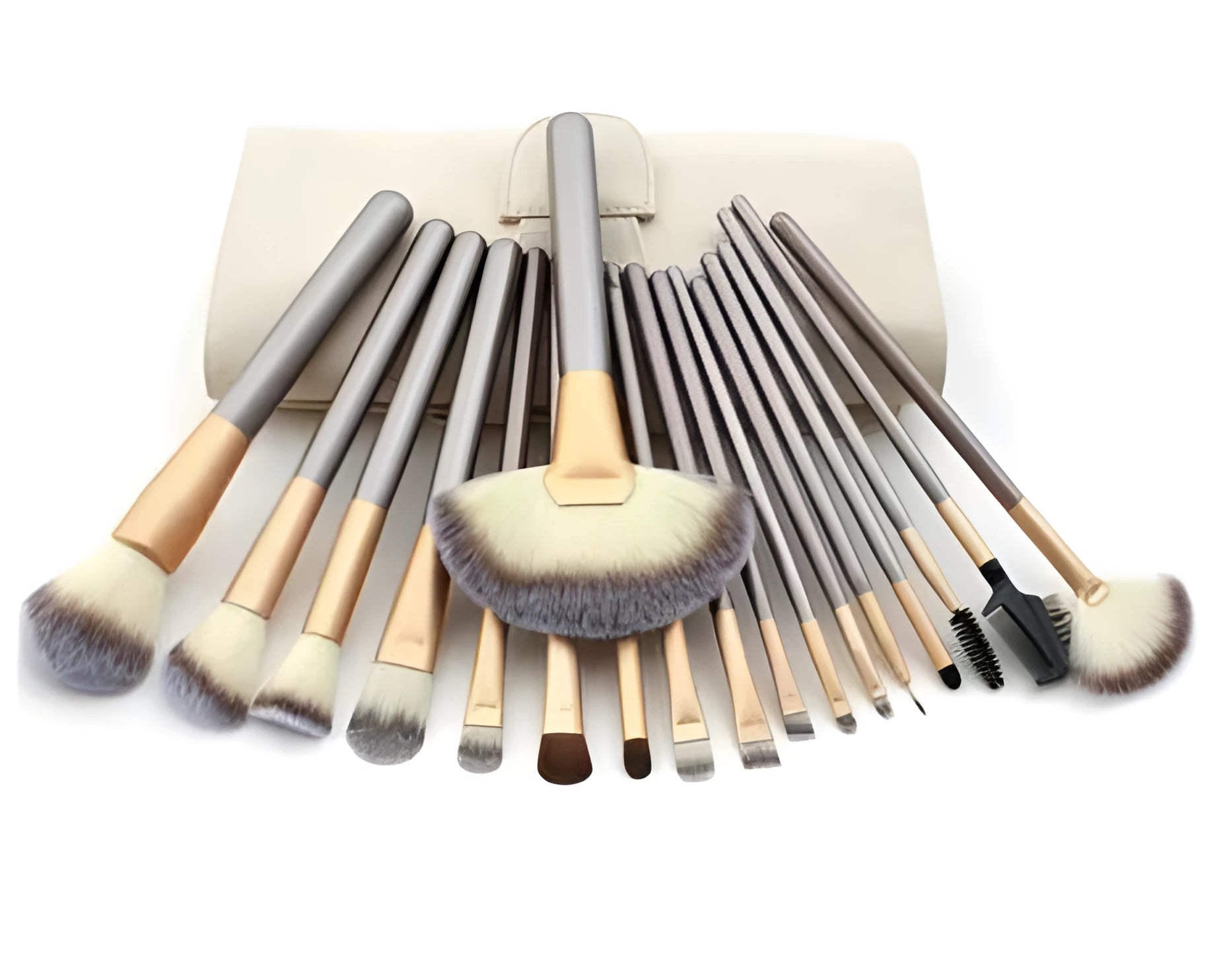 Persian makeup brush set with rice white bristles and champagne colour handles