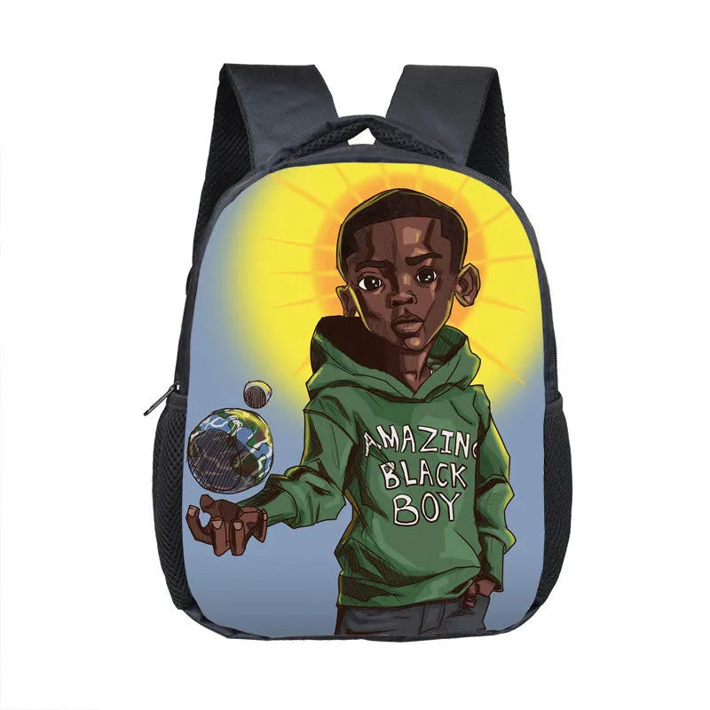 Children cartoon school bag with colourful design, waterproof polyester shell, and double straps