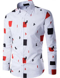 Men's casual long sleeve cotton shirt in white on hanger, available in sizes M to 5XL