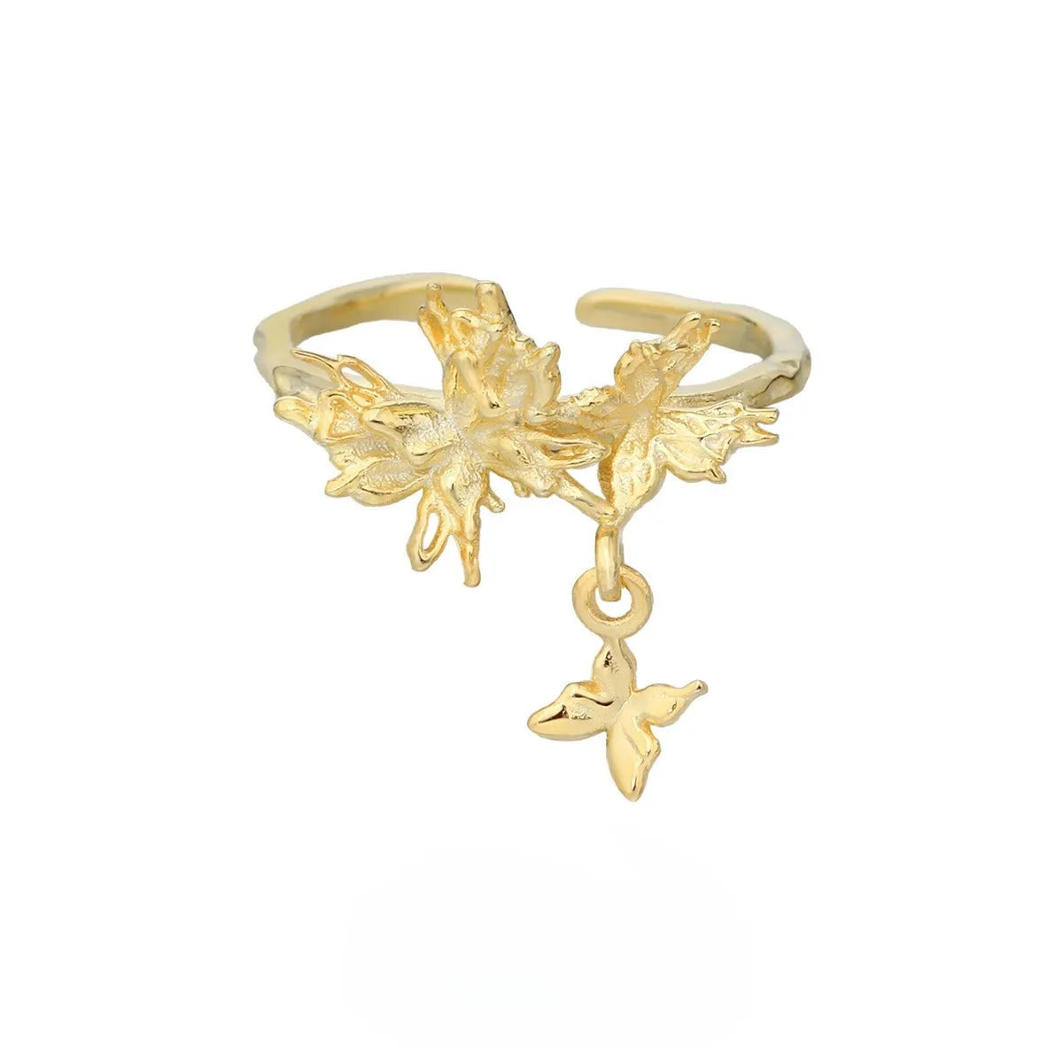 Adjustable silver ring featuring a wild butterfly design, shown in a choice of electroplated finishes.