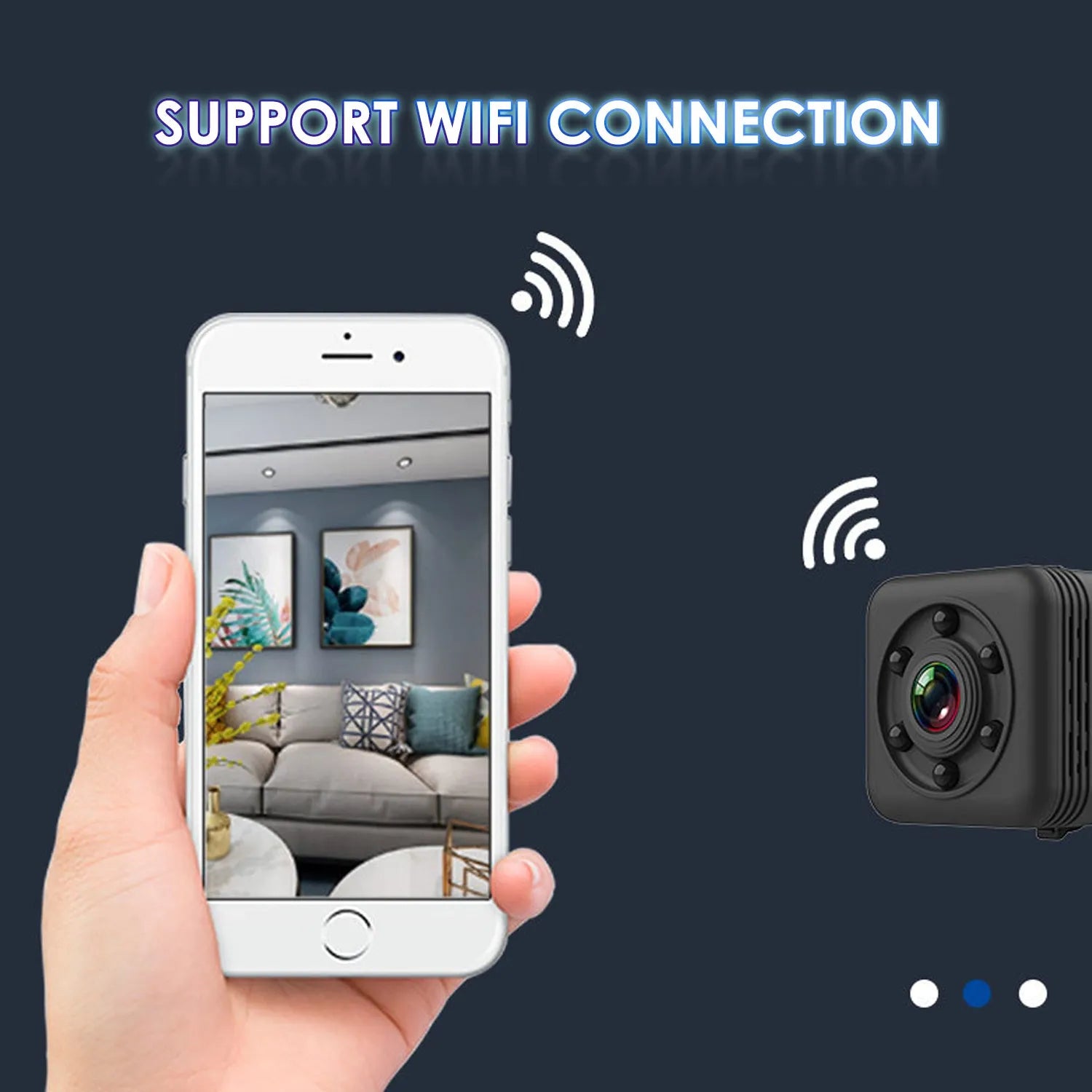 Black waterproof sports camera with MicroUSB port, shown with a 32GB memory card.