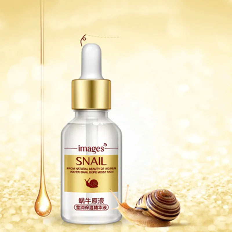 Snail moisturizing nourishing serum 15ml bottle with snail essence for face hydration and whitening