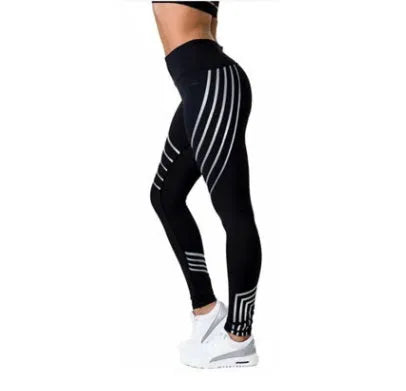 Women's black workout leggings with night glowing print pattern in pencil pants style