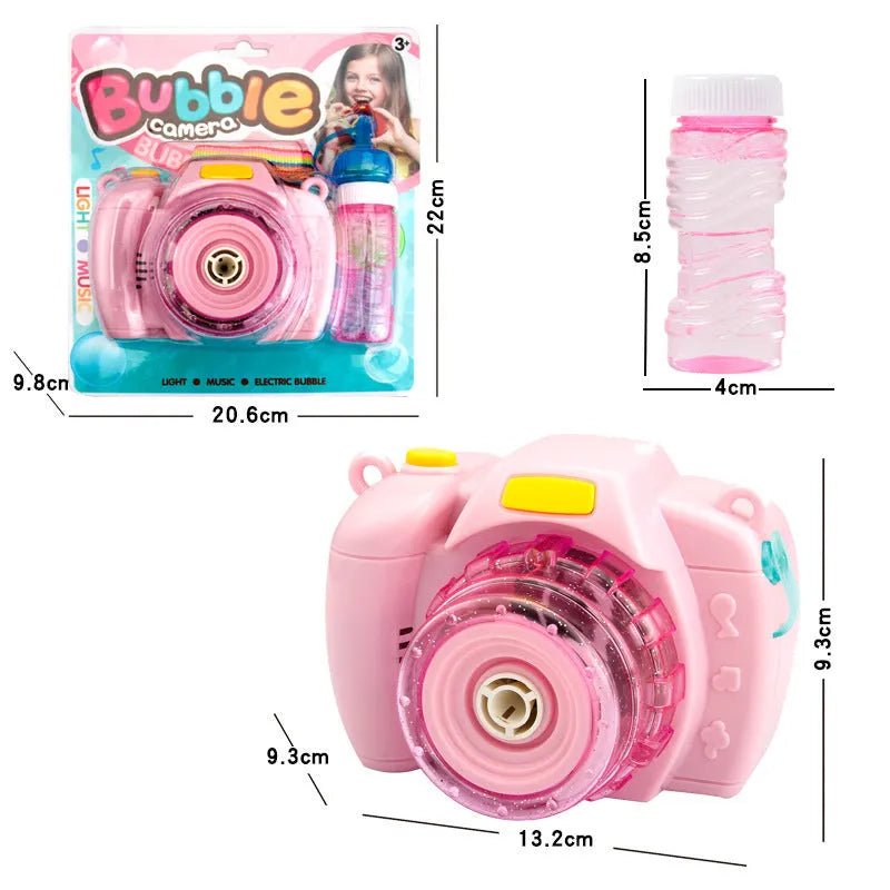 Yellow camera-shaped automatic bubble machine with flashing lights for children's outdoor play