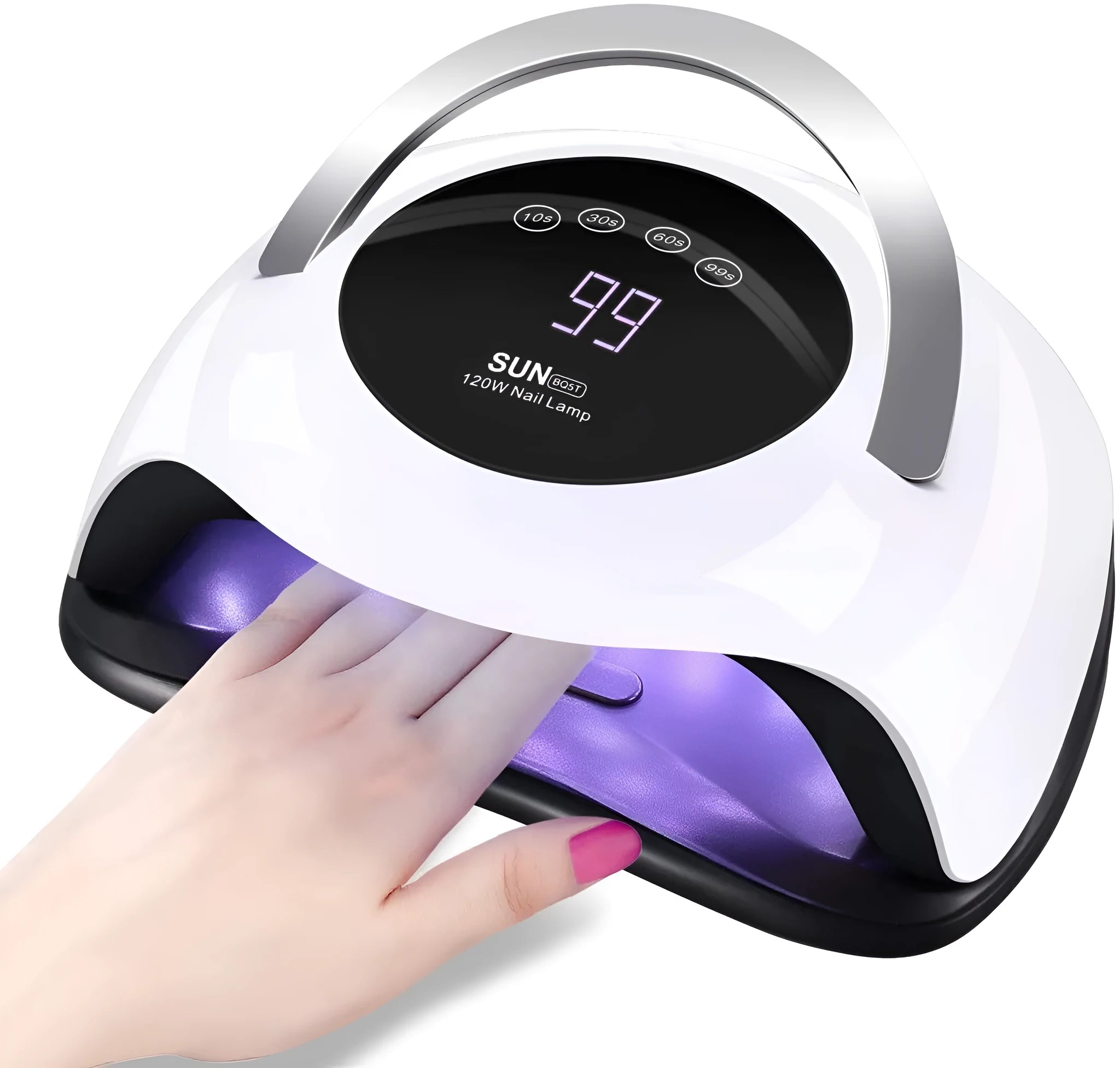 White ABS phototherapy nail dryer with 120W induction system, 230x180x110mm, on a clean background