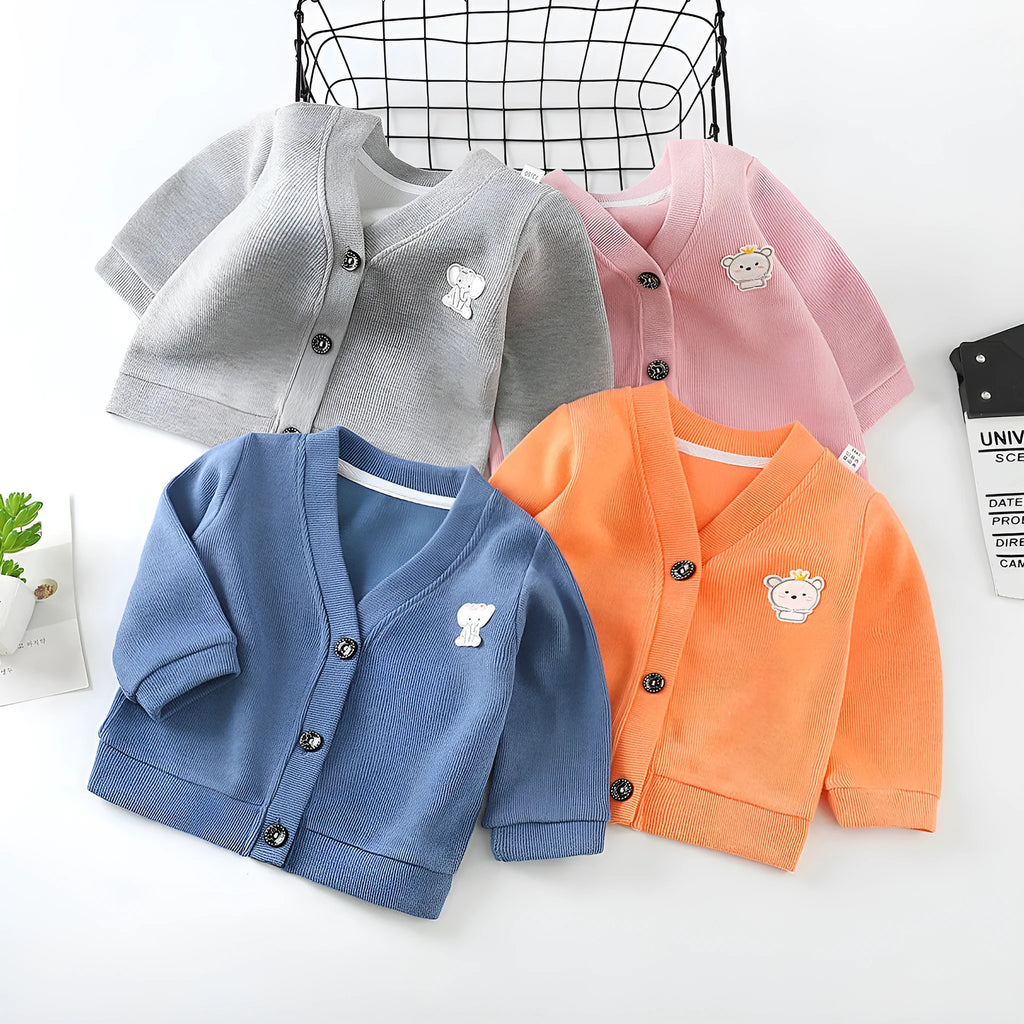 Baby girls cotton cardigan in blue with long sleeves and single-breasted closure, soft treatment finish