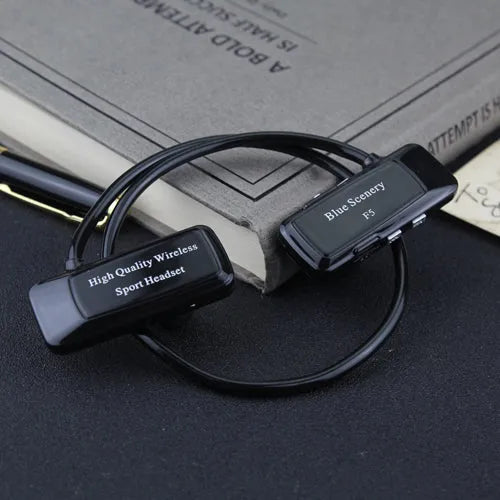 F5 wireless Bluetooth headset with card, hanging ear design, Bluetooth 4.0, 10 metre range, black gold red white