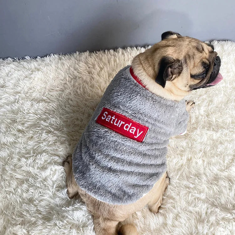 Blue cotton dog sweater for small to large breeds, S to XXL sizes, bust 45 to 65 cm
