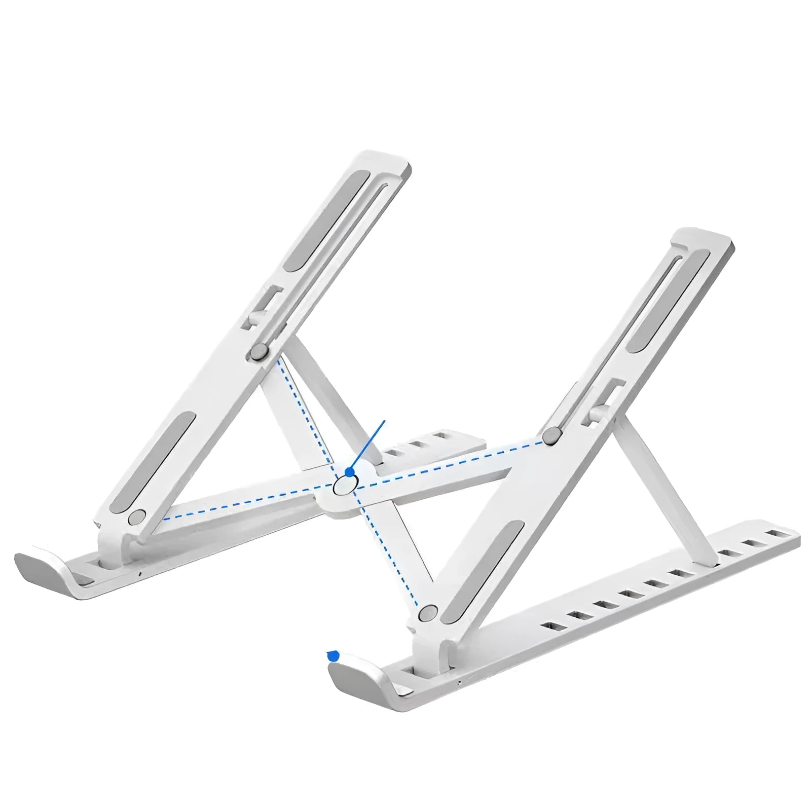 Black adjustable laptop cooling stand showing 10-position folding bracket mechanism