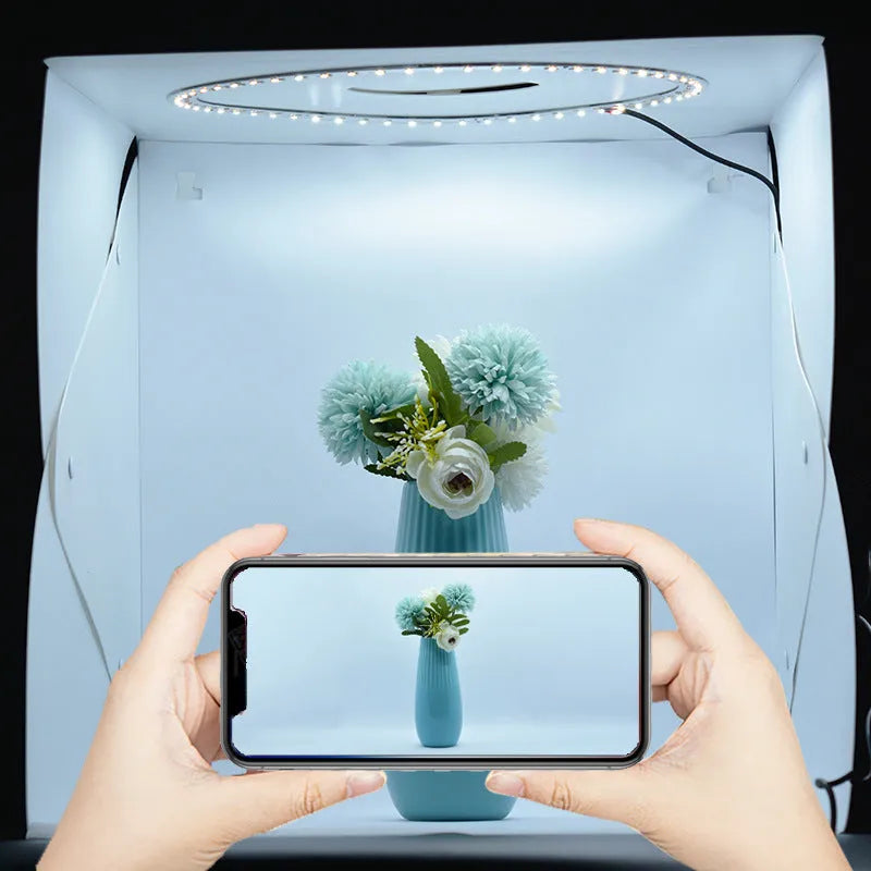 40cm folding EVA LED photography light box with six coloured background cloths and a USB cable