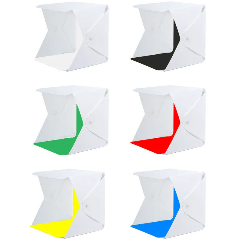40cm folding EVA LED photography light box with six coloured background cloths and a USB cable