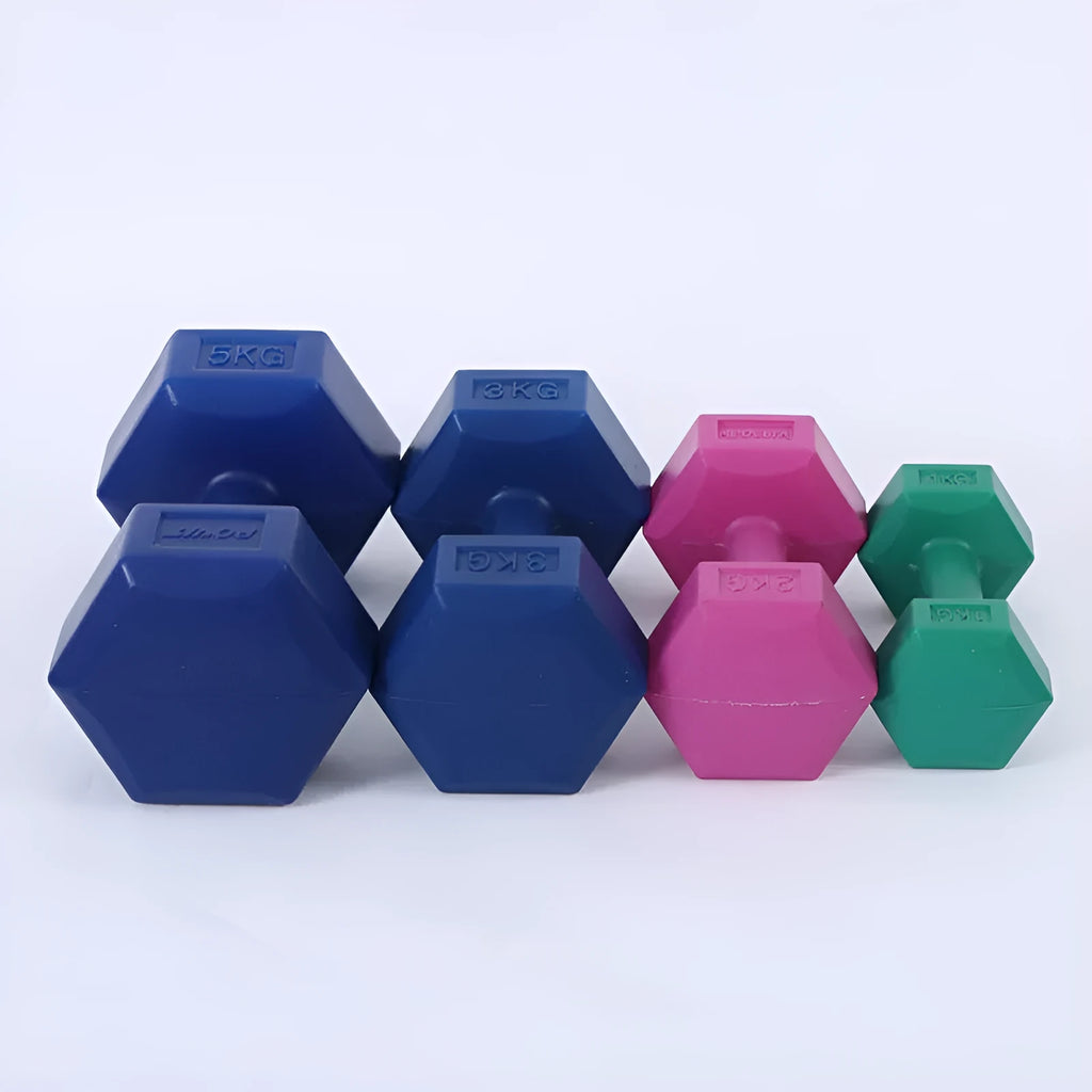 Ladies hexagon dumbbell in green with sand filling PE material 1kg weight for aerobics fitness