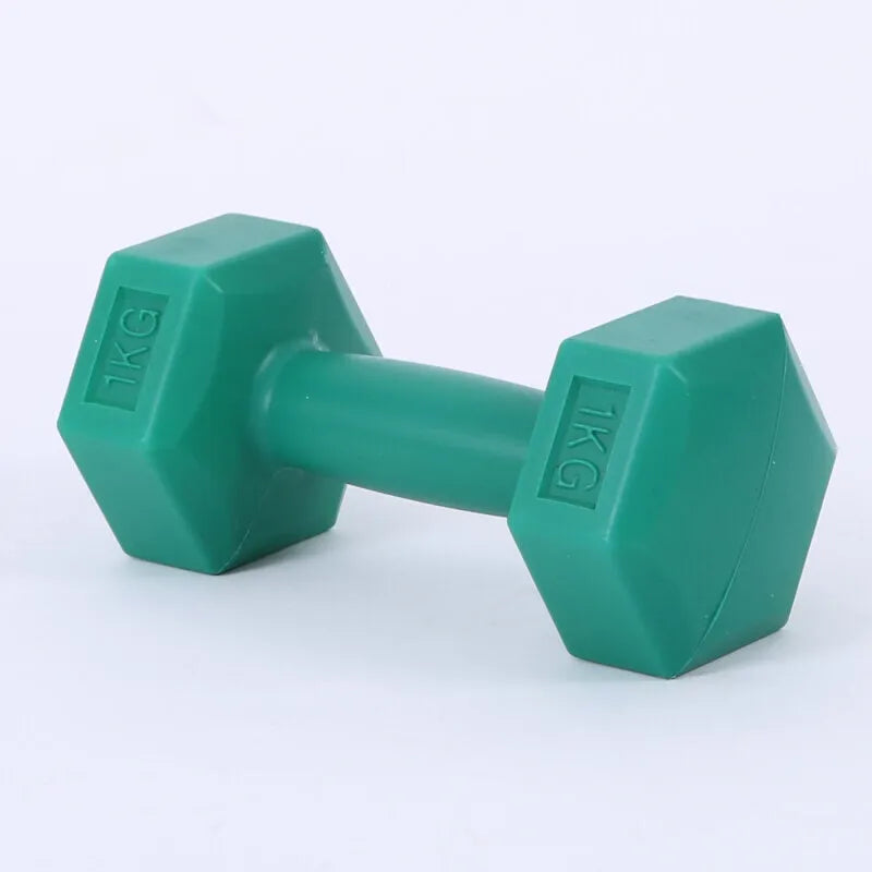 Ladies hexagon dumbbell in green with sand filling PE material 1kg weight for aerobics fitness